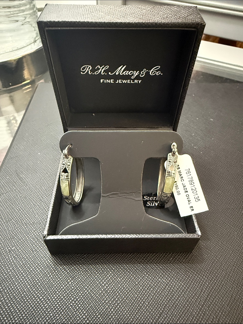 Macy’s Fine Jewelry Women’s Sterling Silver Marc Jade Stone Oval Earrings